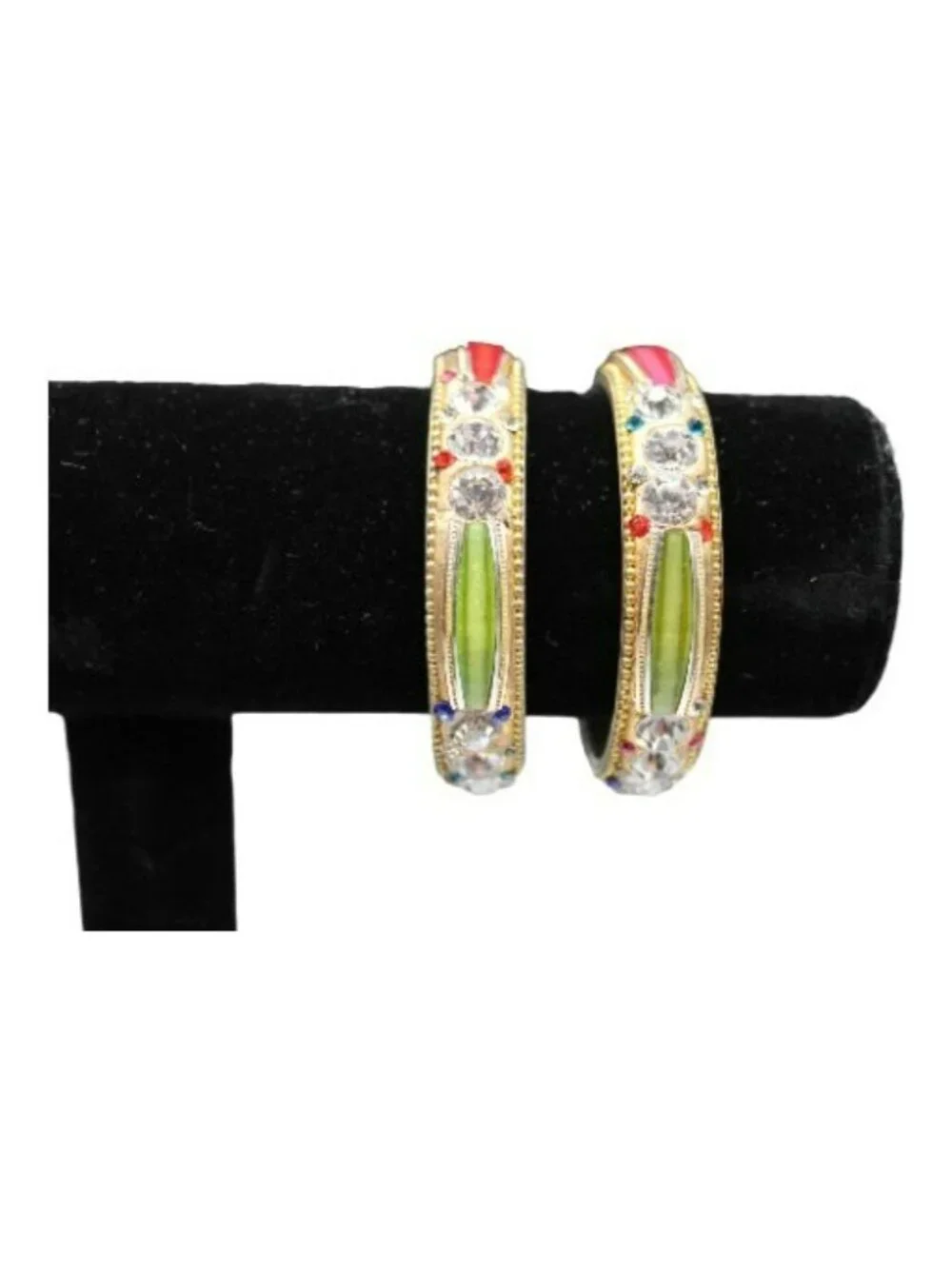 Bangle Bracelets Silver Faceted Clear Green Gold Red Rhinestones 2 1/4